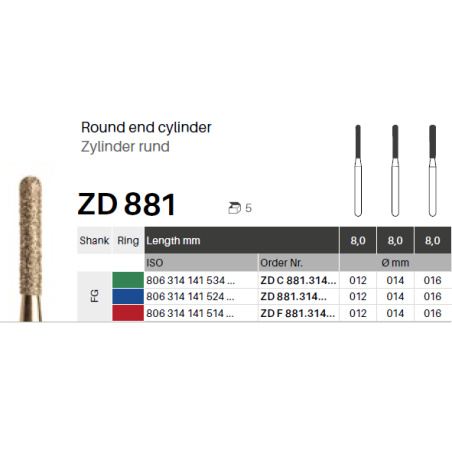 GZ BURS- ZD Diamonds Round end cylinder ZD881- x5